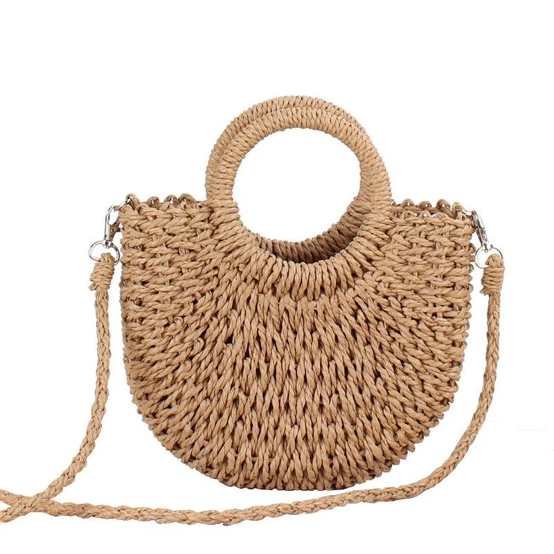Yogodlns Handmade Half-Round Rattan Woven Straw Bag Summer Women Messenger Crossbody Bags Girls Small Beach Handbag New
