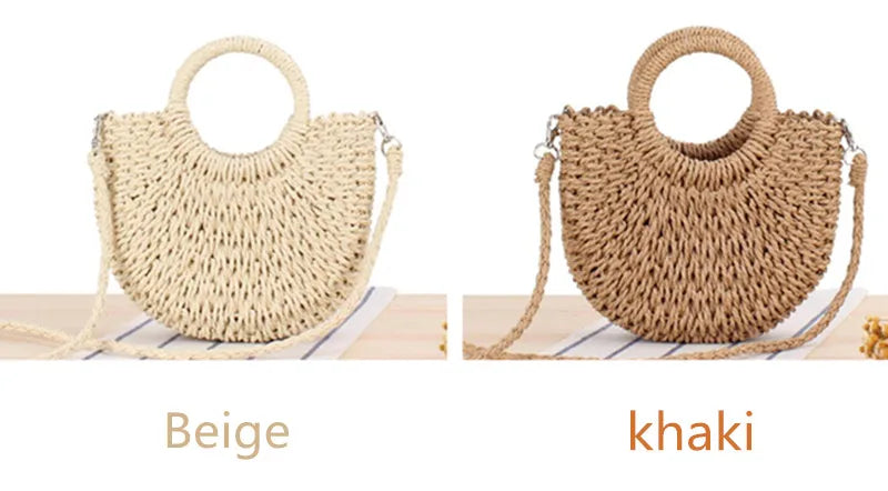 Yogodlns Handmade Half-Round Rattan Woven Straw Bag Summer Women Messenger Crossbody Bags Girls Small Beach Handbag New